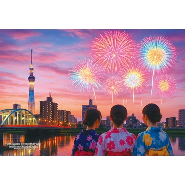 【メーカー取寄】300-456 300Pジグソー 日本の都市100 東京都墨田区「隅田川花火大会」（イラスト）