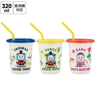 【メーカー取寄】ＳＩＨ３ＳＴ ストロー付タンブラー３２０ｍｌ３個セット きかんしゃトーマス