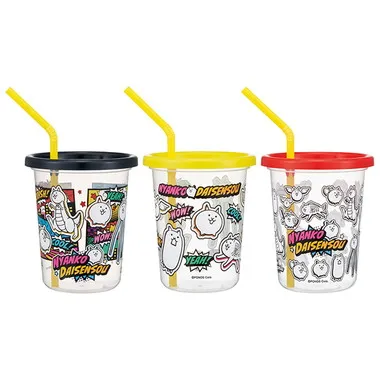 【メーカー取寄】ＳＩＨ３ＳＴ ストロー付タンブラー３個　にゃんこ大戦争２６