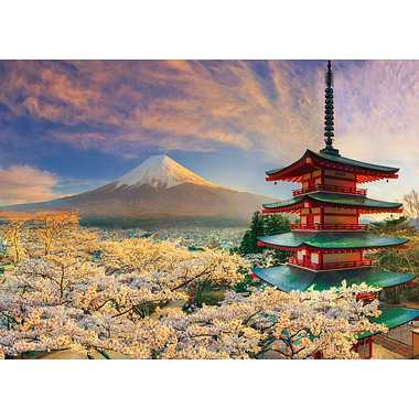 66-206 夕桜に染まる富士と浅間神社